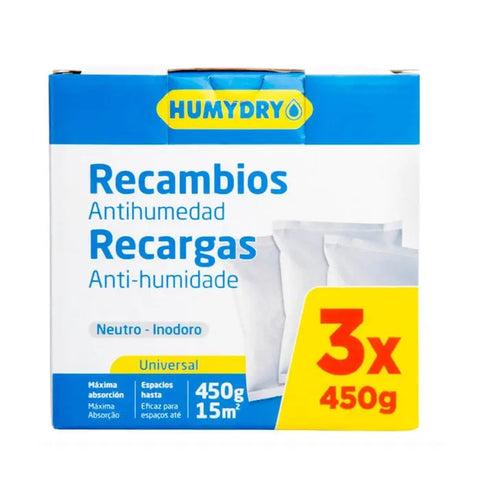 Jag Couture London New York Humydry anti-humidity refill packs, 3x450g, for moisture control and air quality improvement.
