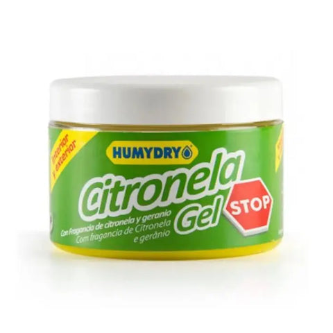 Humydry Citronella Stop air freshener 350g by Jag Couture London and New York, with a yellow citronella scent and spray nozzle.