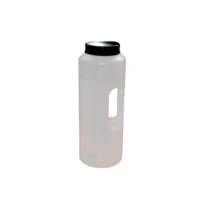 Ico Medical urine collection container, 2 litres, made by Jag Couture London New York, with transparent plastic body and screw cap.