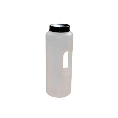 Ico Medical urine collection container, 2 litres, made by Jag Couture London New York, with transparent plastic body and screw cap.