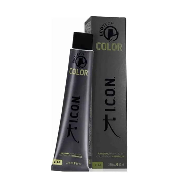 Jag Couture London Icon Ecotech Color natural hair dye in 6.1 Dark Ash Blonde, showing the hair color application and product packaging.