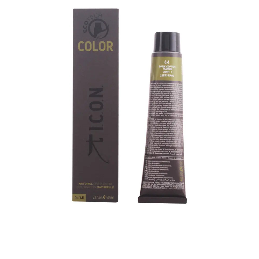 Icon Ecotech Natural Hair Color 6.4 Dark Copper Blonde jar, showcasing the product with vibrant copper blonde shade.