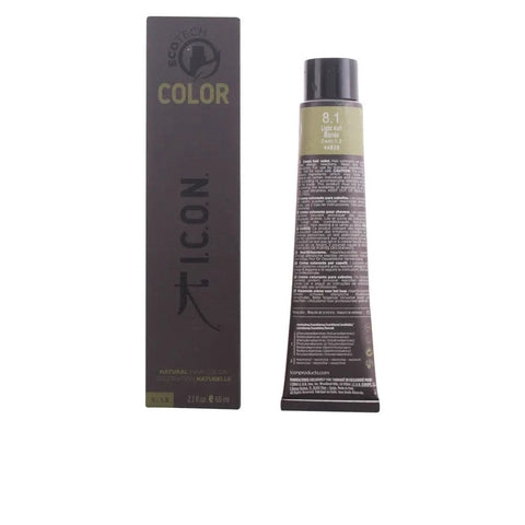 Jag Couture London Icon Ecotech Color natural hair dye in 8.1 Light Ash Blonde, 60ml bottle with blonde hair color in the image