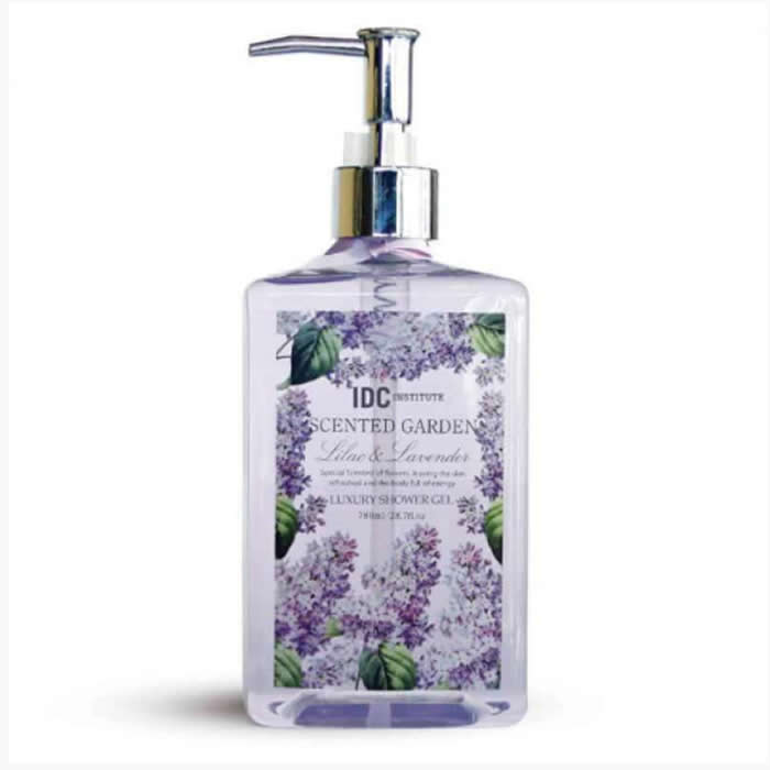 IDC INSTITUTE Scented Garden Shower Gel Lila-Lavanda by Jag Couture London, 780ml bottle with lavender and floral design.