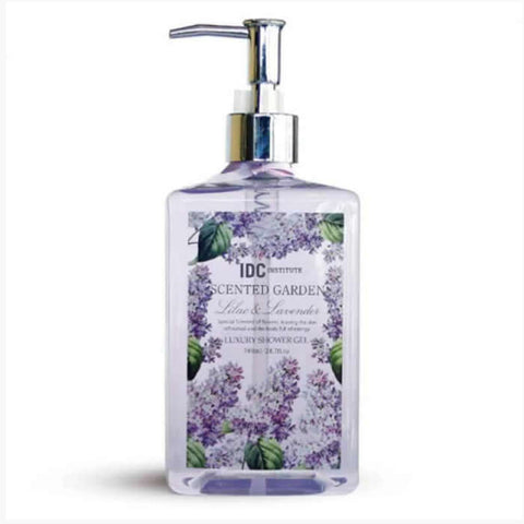 IDC INSTITUTE Scented Garden Shower Gel Lila-Lavanda by Jag Couture London, 780ml bottle with lavender and floral design.