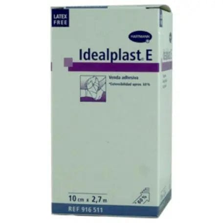 Elastic adhesive bandage Idealplast e Venda Elastica Hartmann, 2.7m x 10cm, shown on a medical display or application.