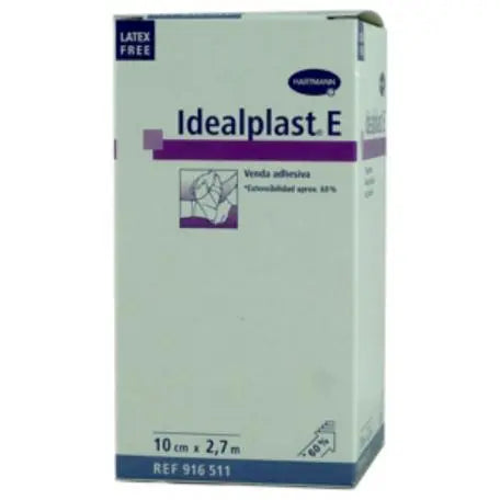 Elastic adhesive bandage Idealplast e Venda by Hartmann, 2.7 meters long and 10 cm wide, shown on a white background.