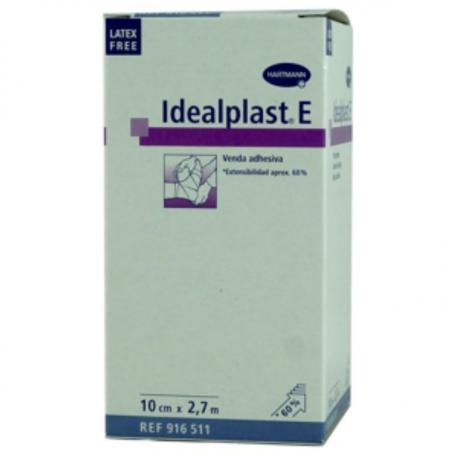 Elastic adhesive bandage Idealplast e Venda Elástica Adhesiva, 2.7m x 10cm, Hartmann brand, shown wound dressing application.