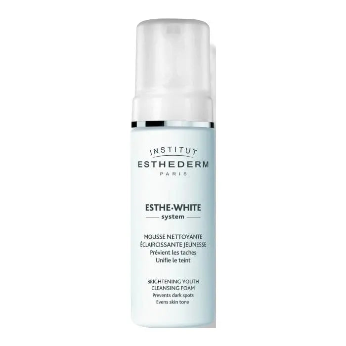 Institut Esthederm Esthe White Brightening Youth Cleansing Foam in a 150ml bottle, gentle facial cleansing product.