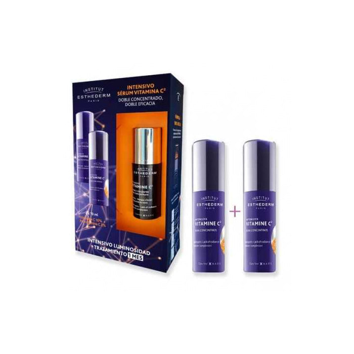 Institut Esthederm Intensive Vitamin C Serum set with two 10ml bottles, ideal for brightening and nourishing skin.