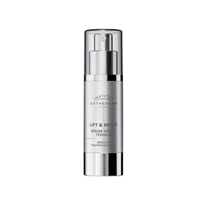 Institut Esthederm Lift & Repair Absolute Tightening Serum 30ml, a clear bottle with dropper and skin care label.