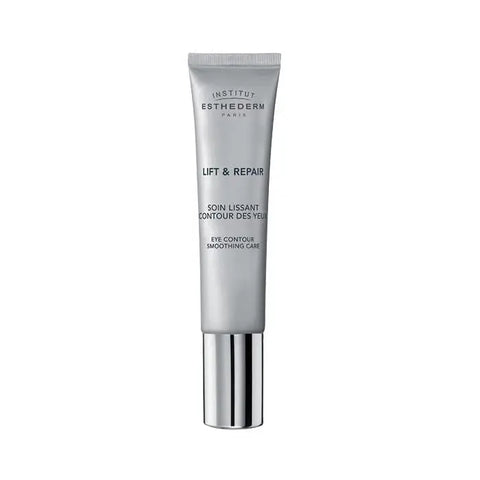 Institut Esthederm Lift & Repair Eye Contour Smoothing Care 15ml, shown in a sleek jar with smooth eye area visible.