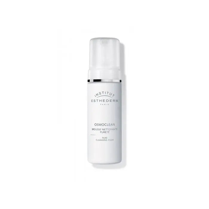 Institut Esthederm Osmoclean Pure Cleansing Foam in a 150ml bottle, shown with its packaging, designed for gentle facial cleansing.