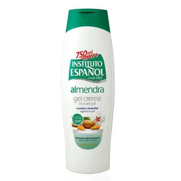 Instituto Español Almond Shower Gel in 750ml bottle, featuring creamy almond scent and smooth gel texture.