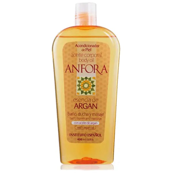 Jag Couture London Argan Amphora Oil bottle, Instituto Español, 400ml, with elegant packaging and golden oil visible inside.