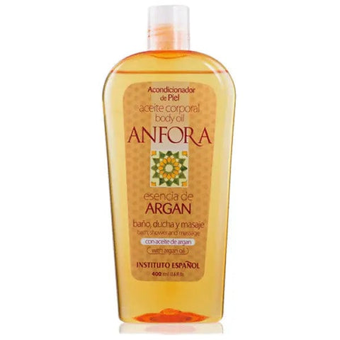 Jag Couture London Argan Amphora Oil bottle, Instituto Español, 400ml, with elegant packaging and golden oil visible inside.