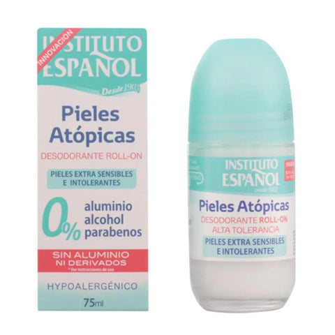 Instituto Español atopic skin deodorant roll-on 75ml, with branding from Jag Couture London New York, suitable for sensitive skin.
