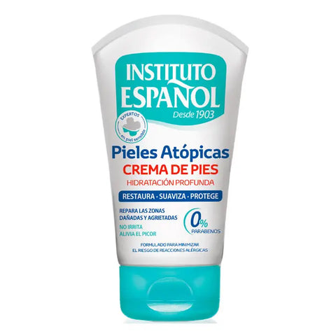 Jag Couture London atopic skin foot cream by Instituto Español, 100ml jar showing smooth, nourishing cream for dry and irritated skin.
