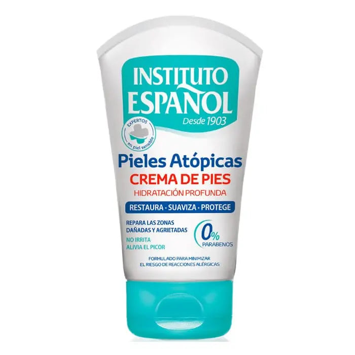 Instituto Español Atopic Skin Foot Cream in 100ml jar, designed to soothe and hydrate dry, irritated skin on feet.