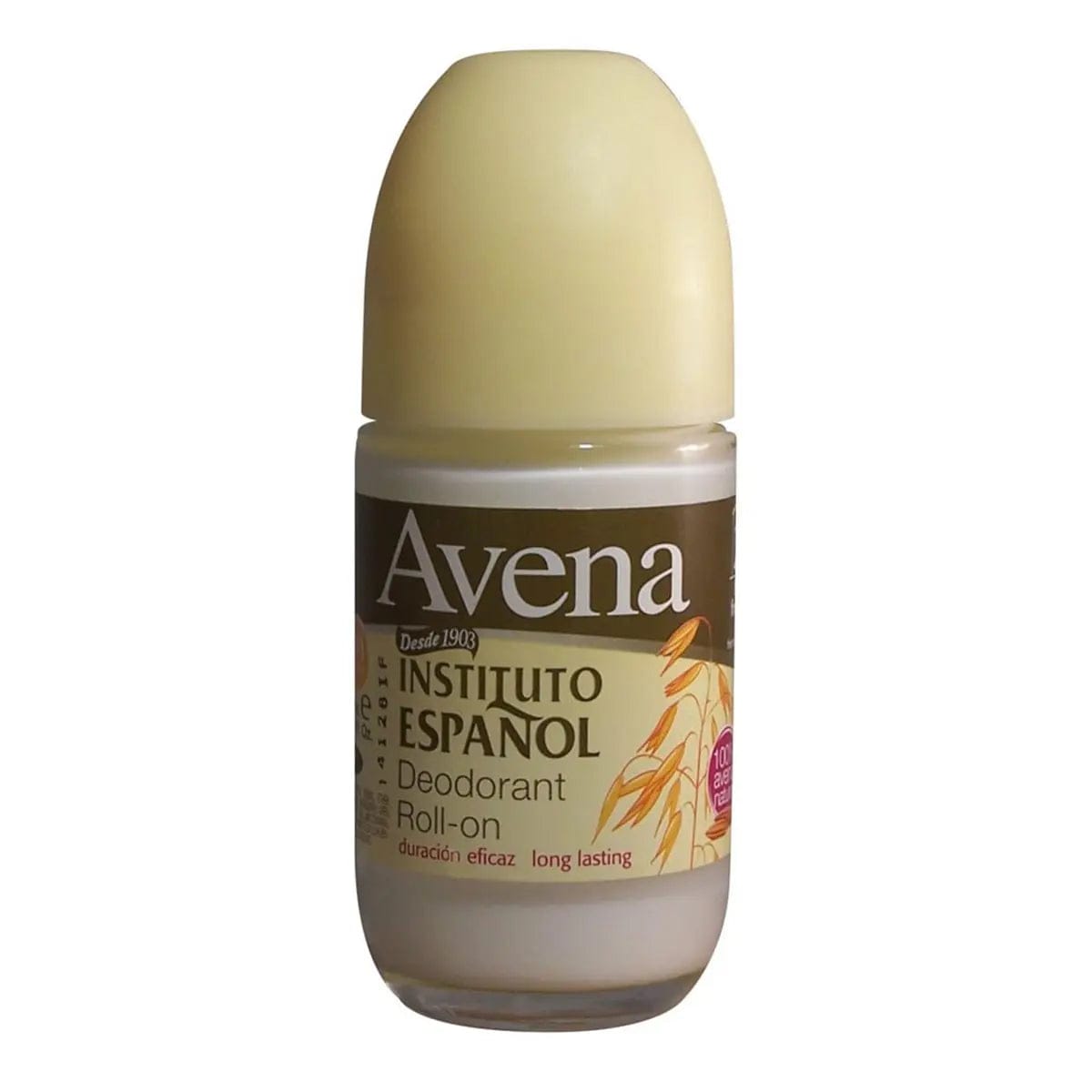 Instituto Español Avena Deodorant Roll-On by Jag Couture London New York, 75ml bottle with white cap and clear label.