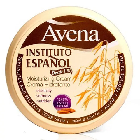 Instituto Español Avena Moisturizing Cream 400ml jar, featuring creamy texture and label, from Jag Couture London - New York.