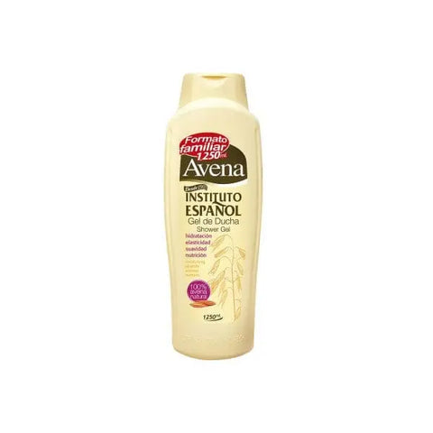 Instituto Español Avena Shower Gel in a 1250ml bottle, featuring a clear body and label with oat imagery, from Jag Couture London New York