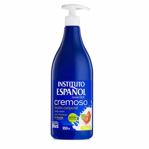 Instituto Español Shea Butter Body Lotion by Jag Couture London & New York, 950ml bottle with creamy texture and pump dispenser.