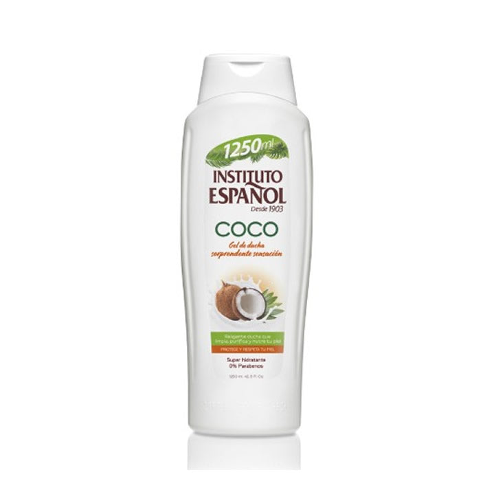 Instituto Español Coconut Shower Gel in 1250ml bottle, fresh coconut scent, by Jag Couture London - New York