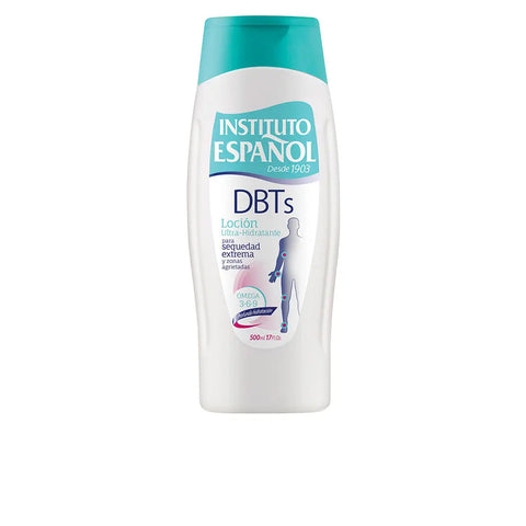 Instituto Español DBTS body lotion in 500ml bottle, moisturizing skincare product by Jag Couture London New York.