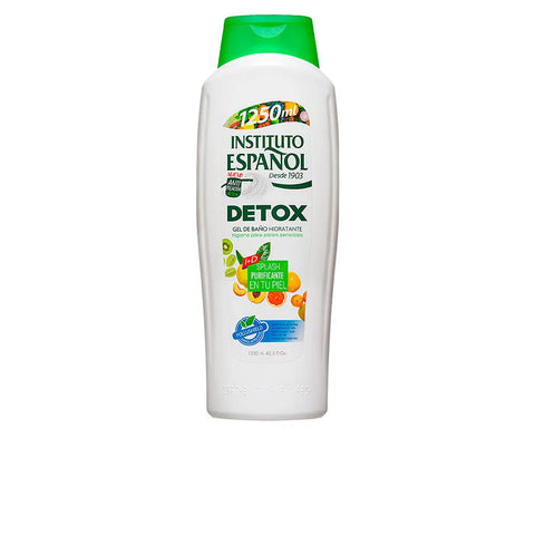 Instituto Español Detox Moisturizing Shower Gel in a large 1250ml bottle, with clear label and pump dispenser from Jag Couture London New York