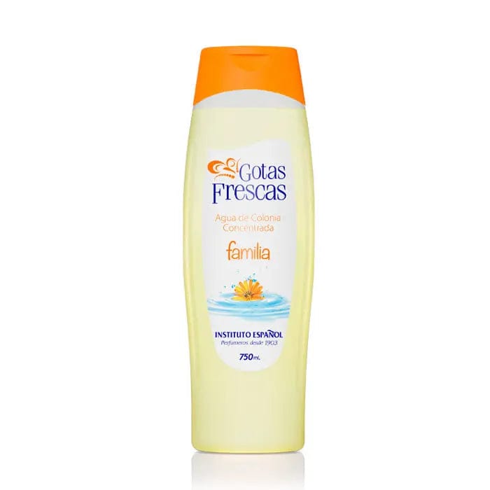 Instituto Español Gotas Frescas Eau de Cologne Concentrée 750ml bottle, showcasing the refreshing fragrance and clear glass packaging.