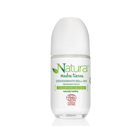 Instituto Español Natura Madre Tierra deodorant roll-on by Jag Couture London, showing the white roll-on bottle with blue accents.