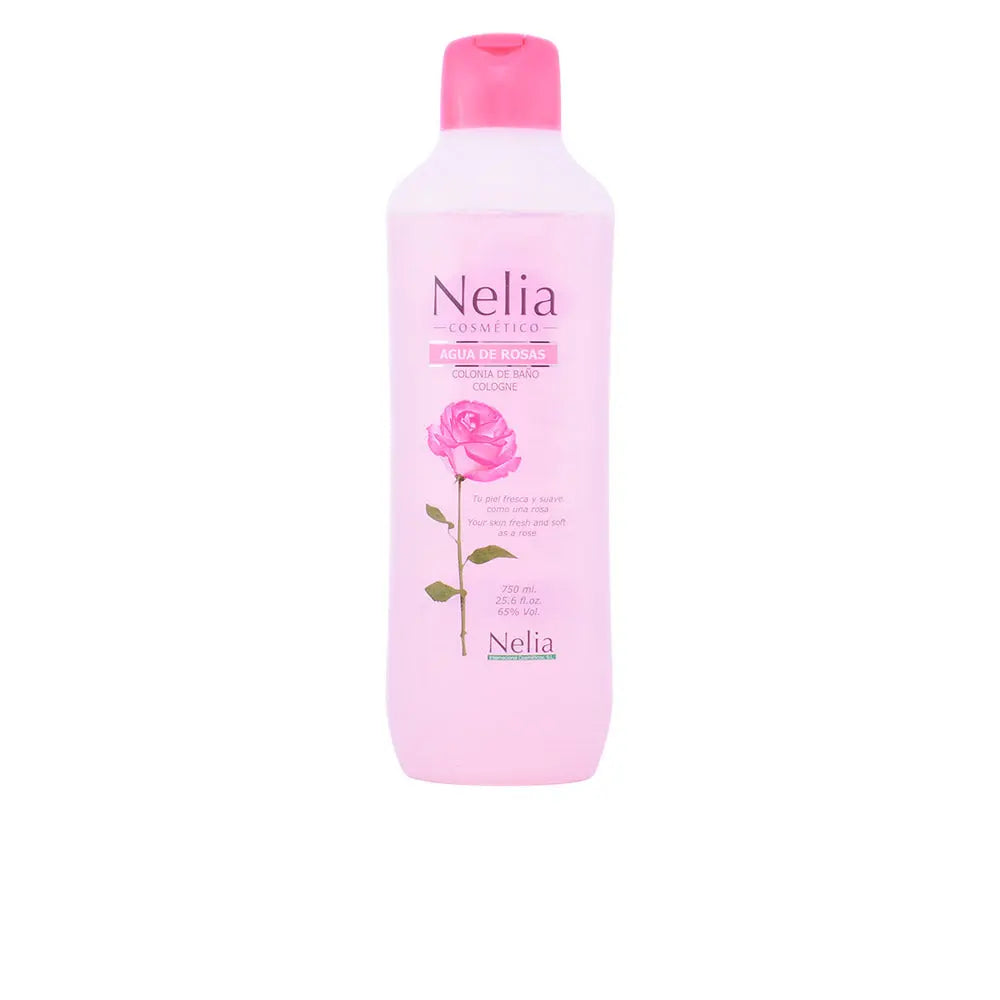 Instituto Español Nelia Agua de Rosas Eau de Cologne 750ml bottle with pink and white floral design and elegant label.