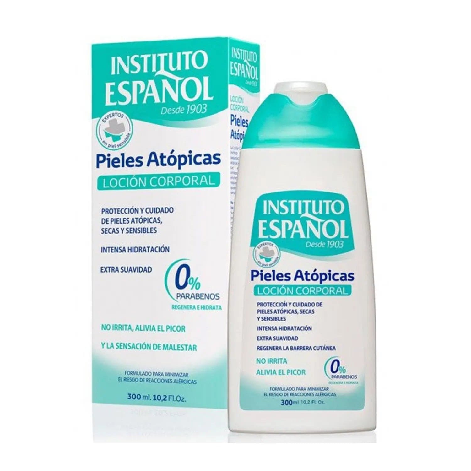 Instituto Español Pieles Atópicas Loción Corporal 100ml by Jag Couture London New York, featuring a sleek white bottle with a pump dispenser.