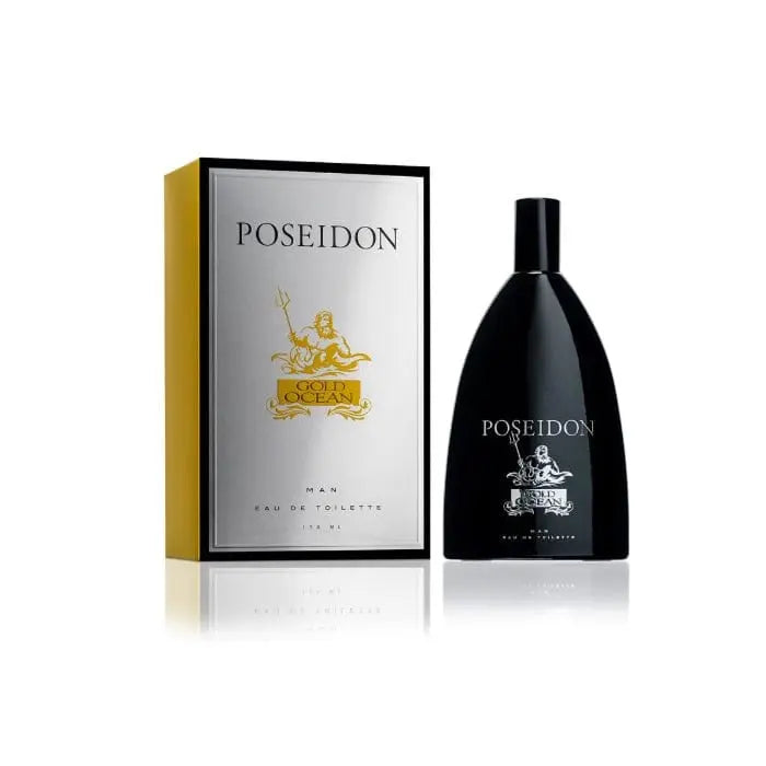Instituto Español Poseidon Gold Ocean for Men Eau de Toilette spray, 150ml bottle with sleek packaging and gold accents.