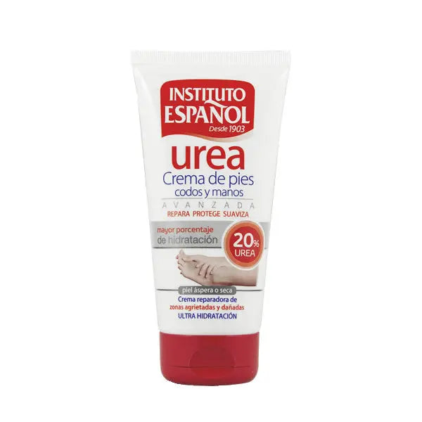 Tube of Instituto Español Urea Cream for high hydration, 150ml, with a sleek packaging design.