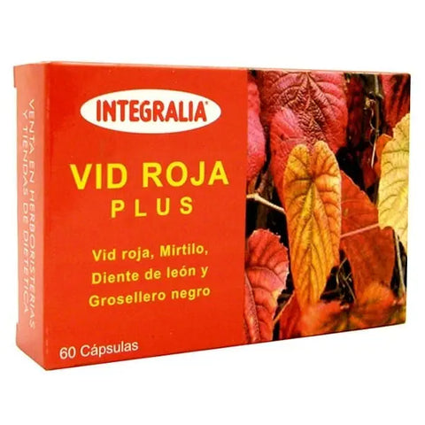 Integralia Vid Roja Plus dietary supplement capsules by Jag Couture London, featuring 60 red vitamin capsules for health support