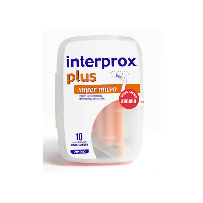 Set of 10 Interprox Plus Supermicro interproximal toothbrushes by Jag Couture London, shown in their packaging with brushes displayed.