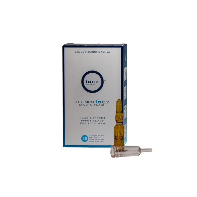 Ioox C-Lines Flash Effect 20 ampoules by Jag Couture London New York, showing sleek packaging and vibrant ampoule design.