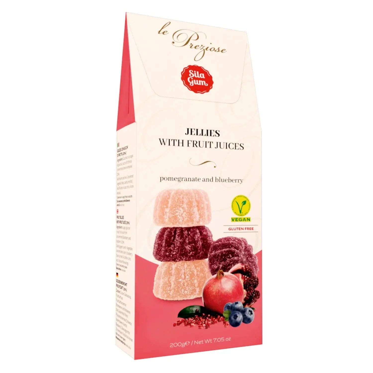 Assorted Italian pomegranate and blueberry jellies from Jag Couture London - New York, displayed in a clear glass bowl.