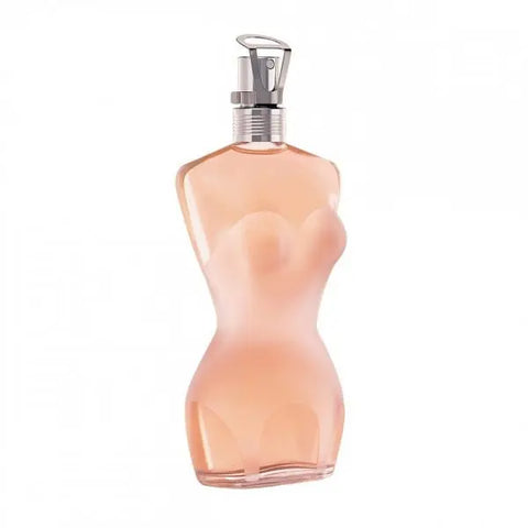 Jean Paul Gaultier Classique Eau de Toilette spray 100ml, elegant perfume bottle with floral design, on a neutral background