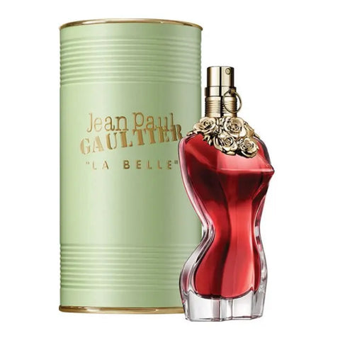 Jean Paul Gaultier La Belle perfume spray 50ml, showcasing elegant bottle with floral and feminine design.