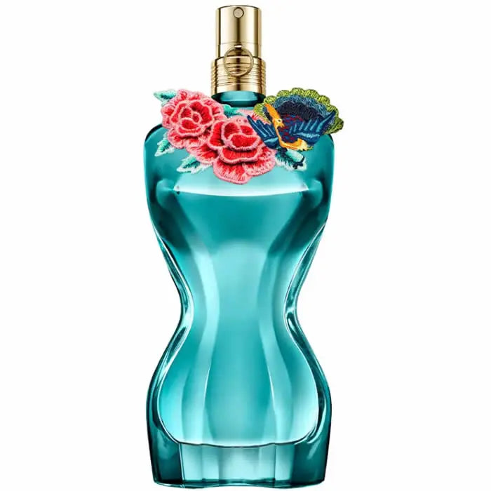 Jean Paul Gaultier La Belle Paradise Garden perfume spray 50ml with floral and fruity notes, elegant bottle design.