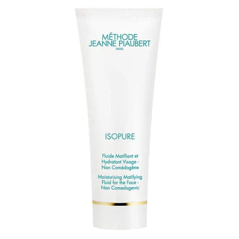 Jeanne Piaubert Isopure Moisturising Matifying Fluid 50ml bottle, clear packaging, white label, and silver cap, on a plain background.