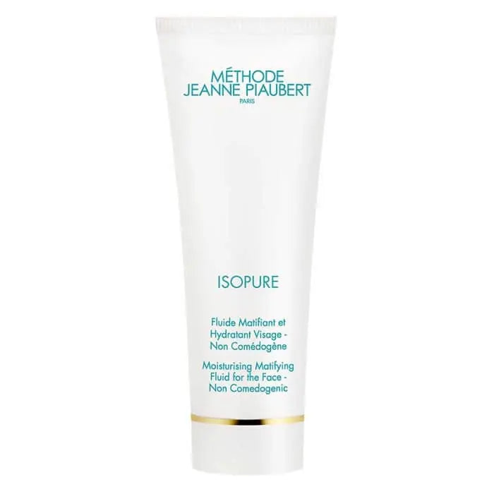Jeanne Piaubert Isopure Moisturising Matifying Fluid 50ml, clear bottle with pump, skincare product on a white background.