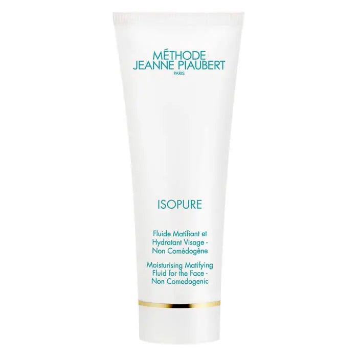 Jeanne Piaubert Isopure Moisturising Matifying Fluid 50ml, lightweight skincare for hydration and shine control in a clear bottle.
