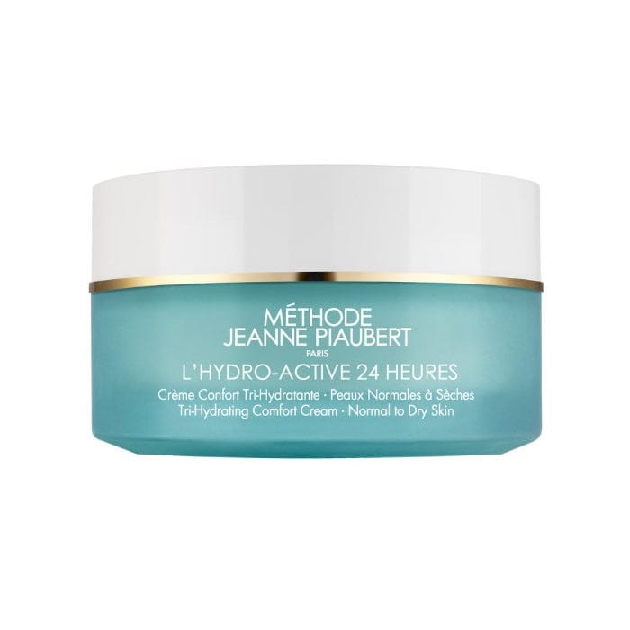 Jeanne Piaubert L'Hydro-Active 24h Tri-Hydrating Comfort Cream jar, 50ml, with sleek packaging and product label visible.