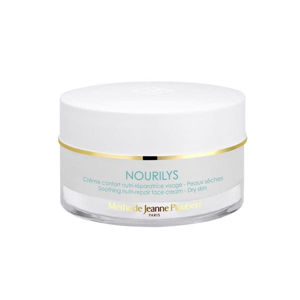 Jeanne Piaubert Nourilys Soothing Nutri Repair Face Cream in 50ml jar, hydrating skincare product with a sleek container.