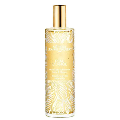 Jeanne Piaubert Peau D'Ange Dry Oil for body and hair, 100ml, in a sleek glass bottle with a pump dispenser.