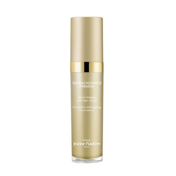Jeanne Piaubert Suprem Advance Premium Sérum in 30ml bottle, featuring sleek design and applicator, on a neutral background.